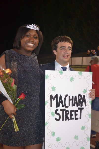(Homecoming Queen Machara Street escorted by Jack Fadde; Photo credits by Maddie Clark).