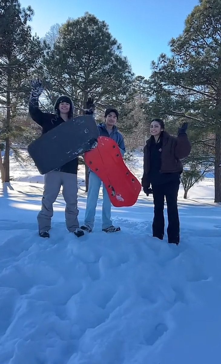 Left to Right: Patrick O'Connell, Harrison Chen, Mary Santana: All enjoying a day of sledding. 